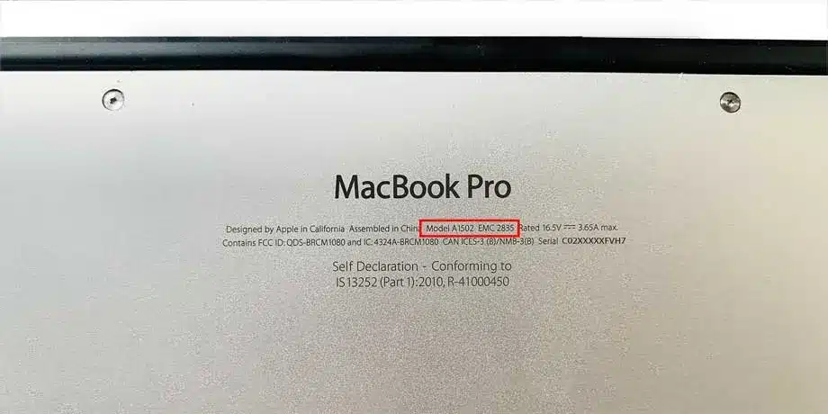 Ubicación número de modelo MacBook
